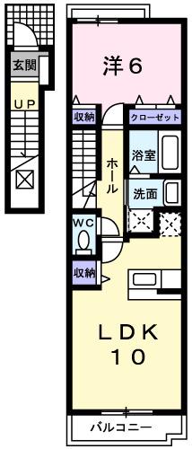 アンジュ・プロムナード(1LDK/2階)の間取り写真