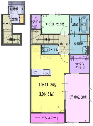 ヴェルジェ畑中(1SLDK/1階)の間取り写真