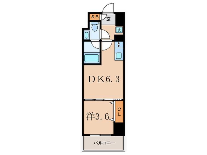 ドゥーエ二子新地(1DK/5階)の間取り写真