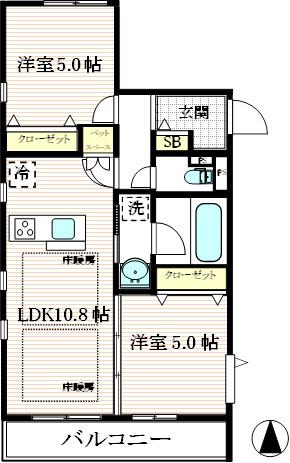 GLORIOSA(2LDK/2階)の間取り写真