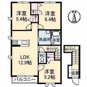 ゼーゲンハイム(3LDK/2階)の間取り写真