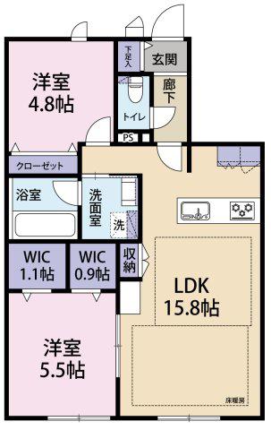 TRAUM(2LDK/1階)の間取り写真