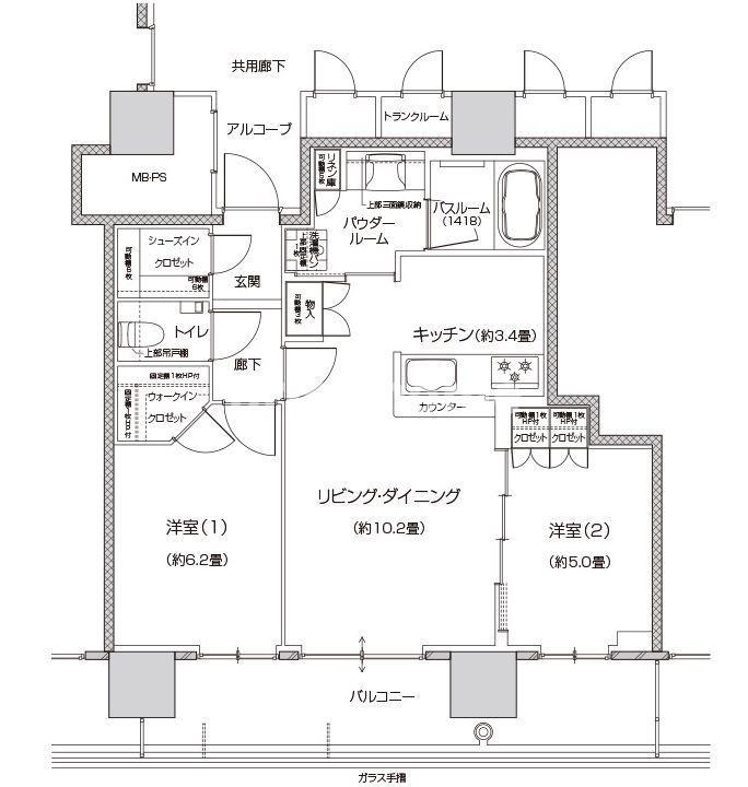 TERIHA THE TOWER(2LDK/19階)の間取り写真