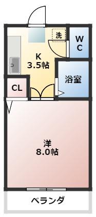 ベルウッドハイム深坪(1K/2階)の間取り写真