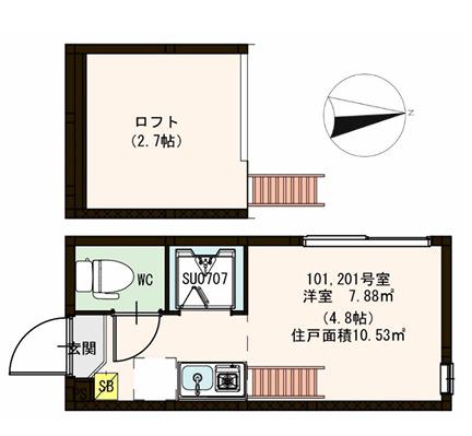 ハーモニーテラス下高井戸(ワンルーム/2階)の間取り写真