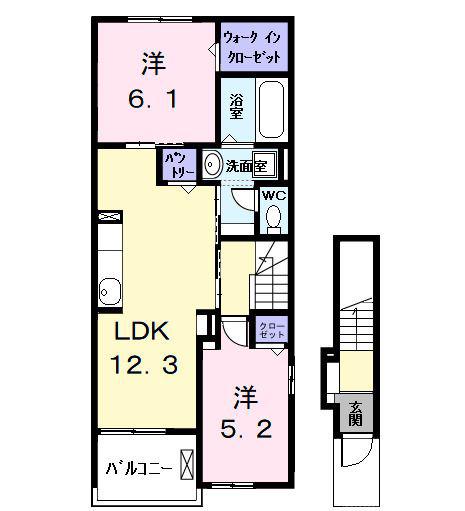 カーサみやびX(2LDK/2階)の間取り写真