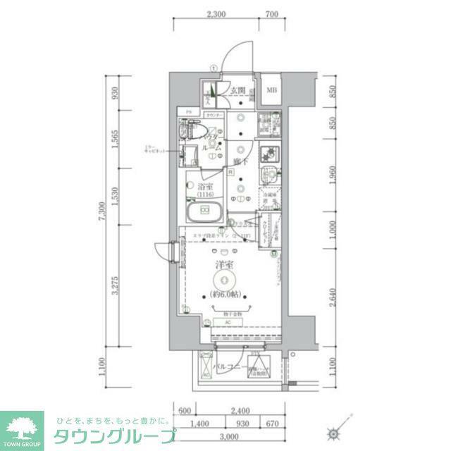 ベルシード立川(1K/6階)の間取り写真