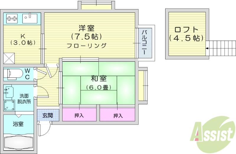 ソレイユアミゴ(2K/2階)の間取り写真