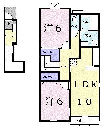 貴宝苑III(2LDK/2階)の間取り写真