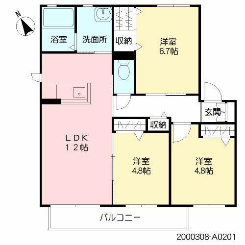 メゾン蛍ヶ丘 D棟(3LDK/2階)の間取り写真