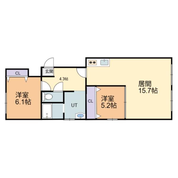 フルーヴB(2LDK/1階)の間取り写真