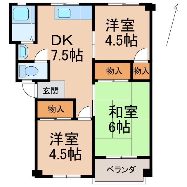 サウスヒルズ由良(3DK/2階)の間取り写真