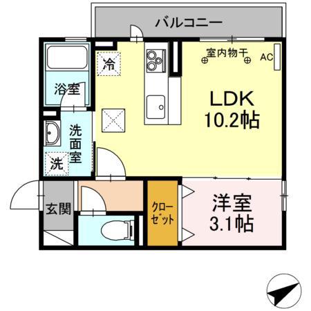 ディーアリビラ(1LDK/1階)の間取り写真