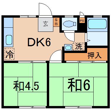 西山ハイツC(2DK/1階)の間取り写真