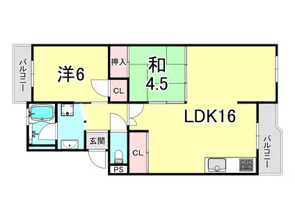 グリーンハイツ名谷(2LDK/1階)の間取り写真