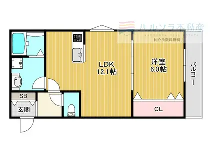 ディアコート楠根北町(1LDK/2階)の間取り写真