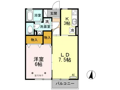 メゾン・あづみの里 B ダ(1LDK/2階)の間取り写真