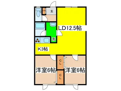 ＪＲ釧網本線 釧路駅 車で15分 2階建 築19年(2LDK/1階)の間取り写真