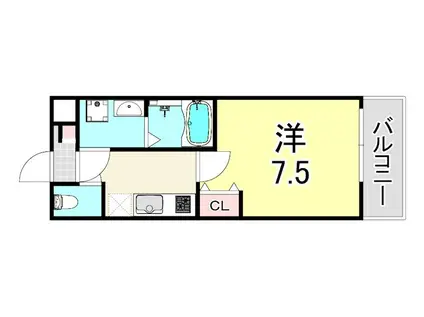 リアコート武庫之荘(1K/1階)の間取り写真