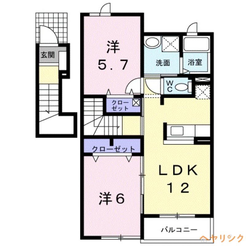 むくのき荘(2LDK/2階)の間取り写真