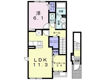 カーサフェリーチェ四日市(1LDK/2階)の間取り写真