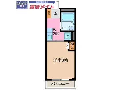 杉沢ハイツ(1K/2階)の間取り写真