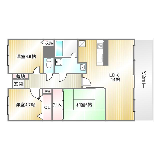 デメテル高取台(3LDK/10階)の間取り写真