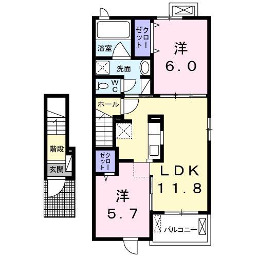 フィフス アベニュー ウエスト(2LDK/2階)の間取り写真