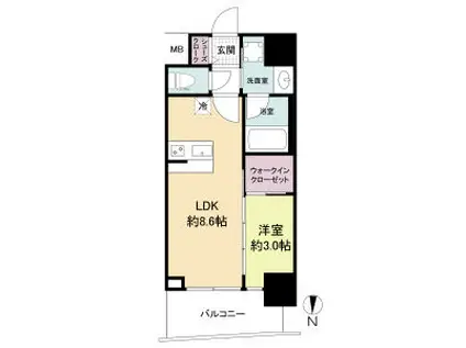 セレニテ江坂グランデ(1LDK/15階)の間取り写真