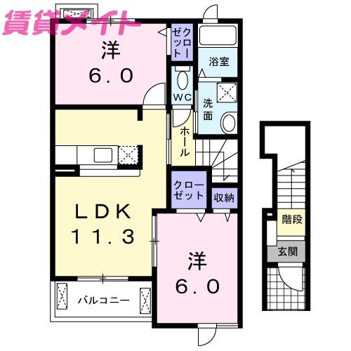 スター ヒル M(2LDK/2階)の間取り写真