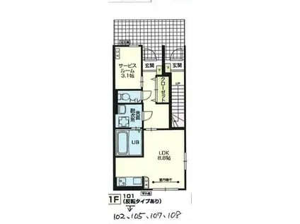 REPREN(ワンルーム/1階)の間取り写真