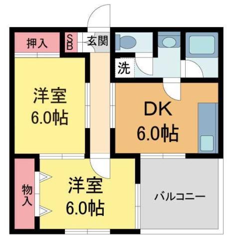 西宮グリーンハイツ5(2DK/1階)の間取り写真