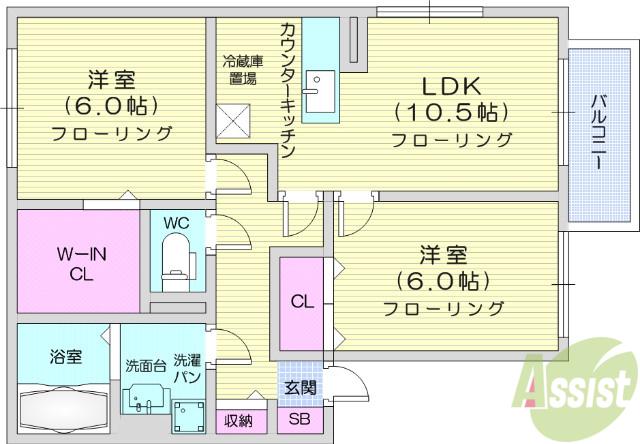 グローリオ城南A(2LDK/1階)の間取り写真