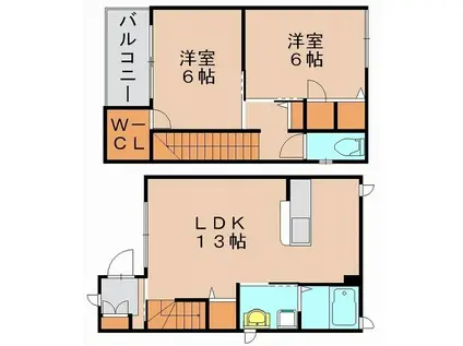 コアパルモB棟(2LDK/1階)の間取り写真