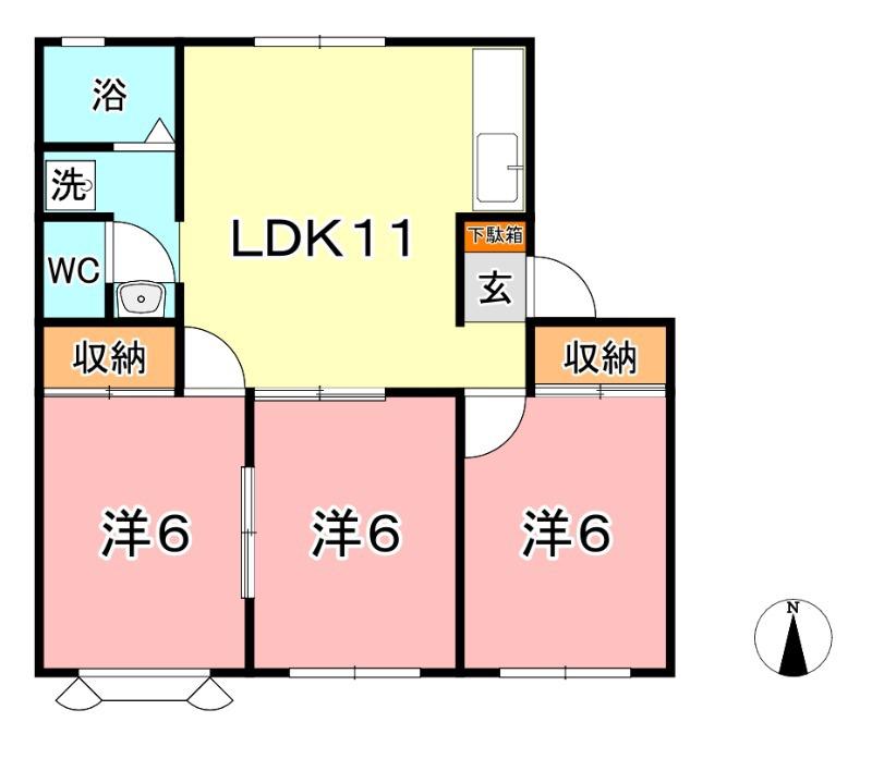 アパートメント明石 A(3LDK/2階)の間取り写真