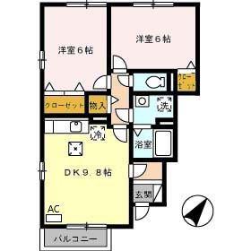 インペリアルA棟(2DK/1階)の間取り写真