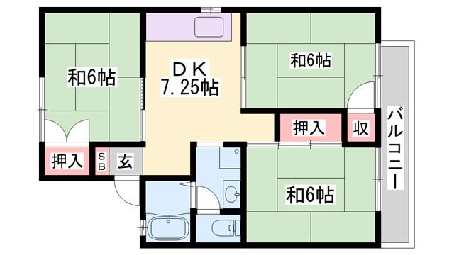 ハイツラポールB(3DK/2階)の間取り写真