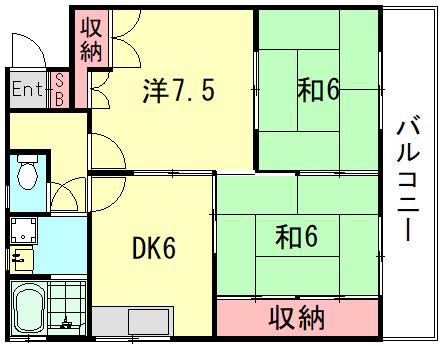 観音山ハイツ西棟(3DK/1階)の間取り写真