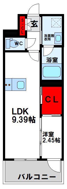 プレジデンス ざ 三萩野(1LDK/2階)の間取り写真