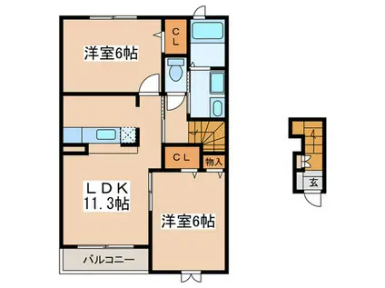 Y.クルメン(2LDK/2階)の間取り写真