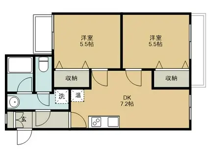 ベルコムン原町(2DK/2階)の間取り写真
