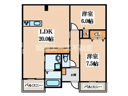 エトワールヴィル-R小阪本町レジデンス(2LDK/1階)の間取り写真