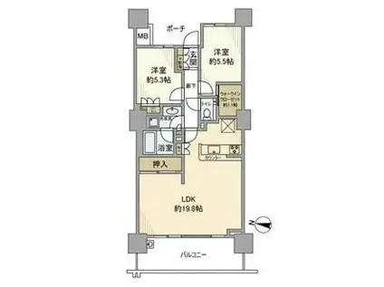 パークスクエア相模大野タワーアンドレジデンス(2LDK/3階)の間取り写真