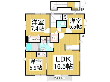 シュピールドーゼ(3LDK/2階)の間取り写真