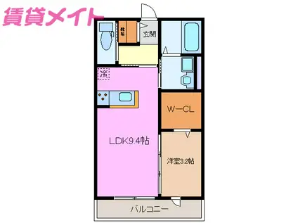 セレッソ B棟(1LDK/1階)の間取り写真