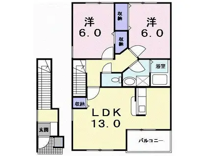 SERENO OYA B(2LDK/2階)の間取り写真