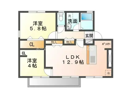 セジュール西豊和(2LDK/2階)の間取り写真