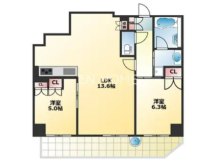 フロンティアタワー日本橋(2LDK/14階)の間取り写真