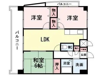 FARO戸畑駅前マンション(3LDK/12階)の間取り写真