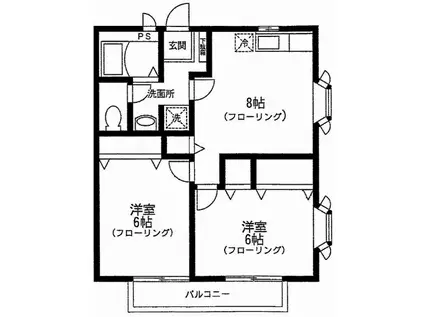 クレッセント(2DK/1階)の間取り写真